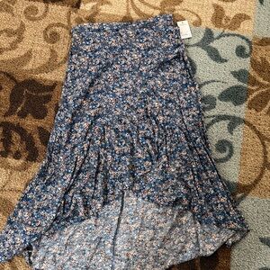 Floral Blue Women's Skirt size large high low maxi skirt